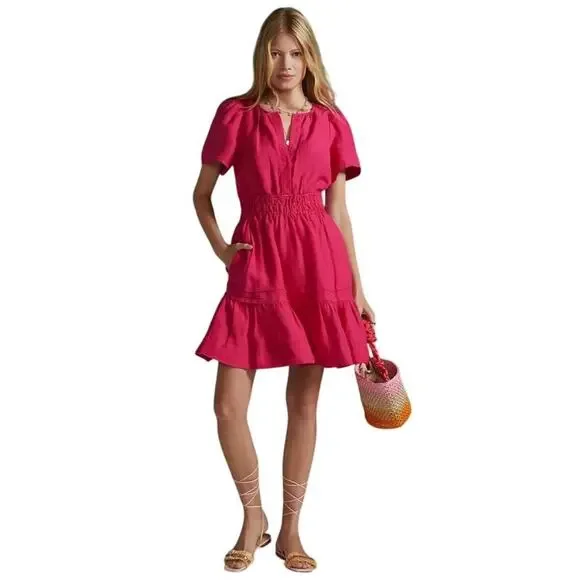 Anthropologie The Somerset Mini Dress pink linen blend XS petite vacation travel - Picture 2 of 9